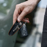 Key organizer in brown leather in daily use