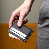Black horizontal card holder in daily use
