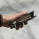 Black Leather Zip Pouch Wallet Open