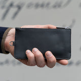 Black Leather Zip Pouch Wallet in Hands