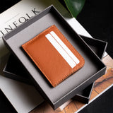 Horizontal card Holder in brown leather in packaging