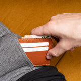 Full grain leather horizontal card holder wallet in pocket