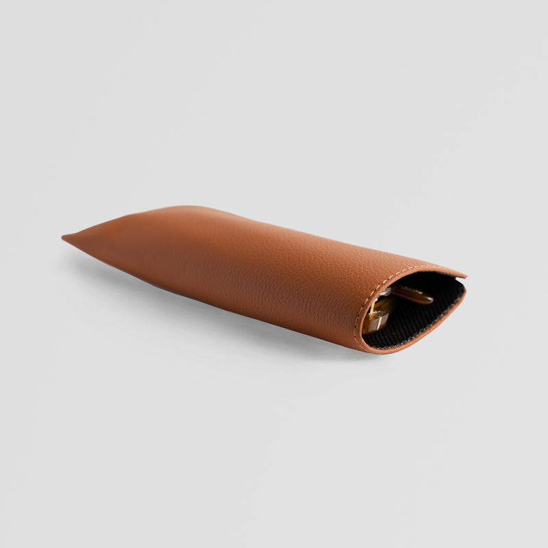 Brown Leather Eyewear Sleeve - Side with Glasses Inside