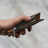 Brown Leather Zip Pouch Wallet Open