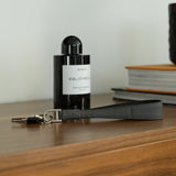 Grey leather long keyring back side