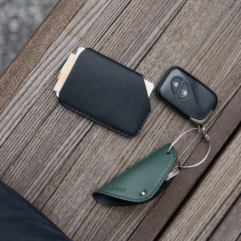 Leather Card Holder wallet with key organizer in green color wit car keyfob 