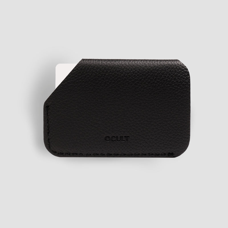 Black card holder wallet wit ocult logotype in full grain Italian leather 