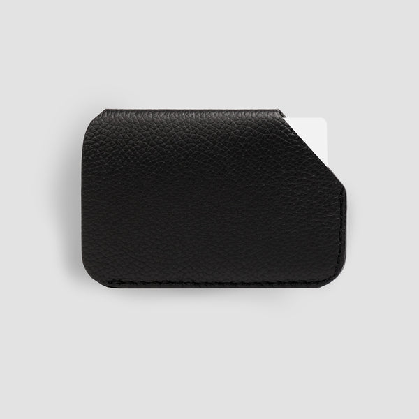 Black Card Holder slider wallet in full grain Italian Leather from side
