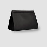 Black triangular pouch on a light gray background