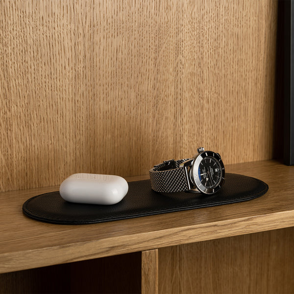 Black Leather Pad for Favourite Accessories on the Shelf