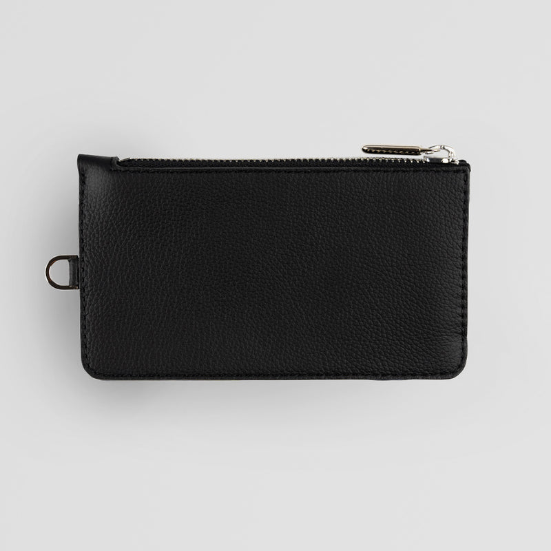 Black Leather Zip Pouch Wallet Front
