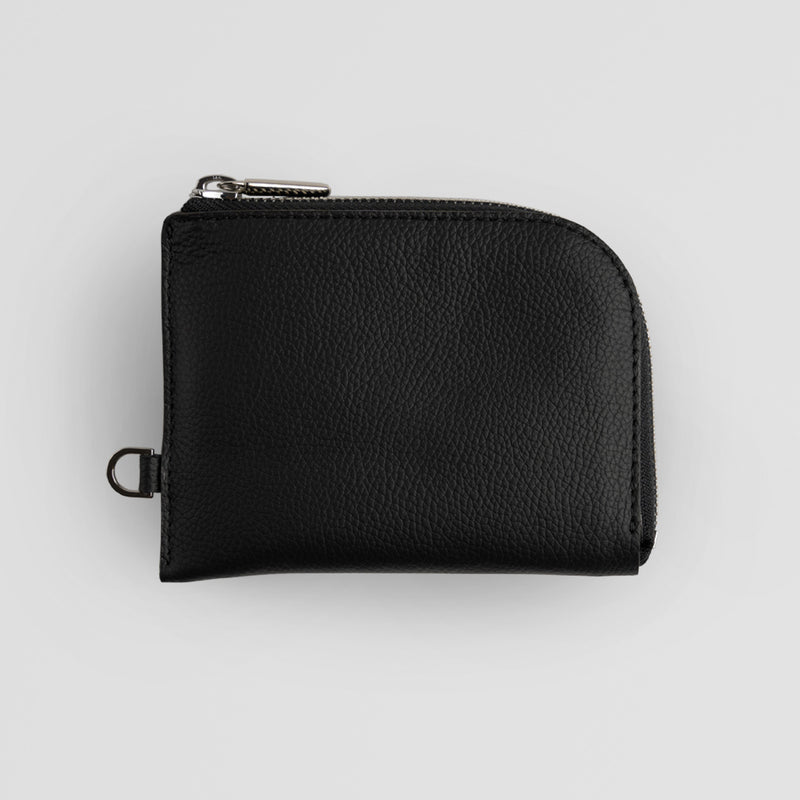 Black Leather Zip Wallet - Front