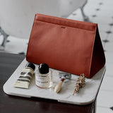 Minimalist Dopp Kit. Toiletry Bag with Strong Magnetic Closure. Brown Color.
