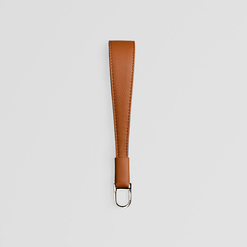 Brown leather long keyring front side