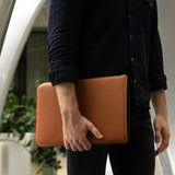 Brown Leather MacBook Sleeve in Hands