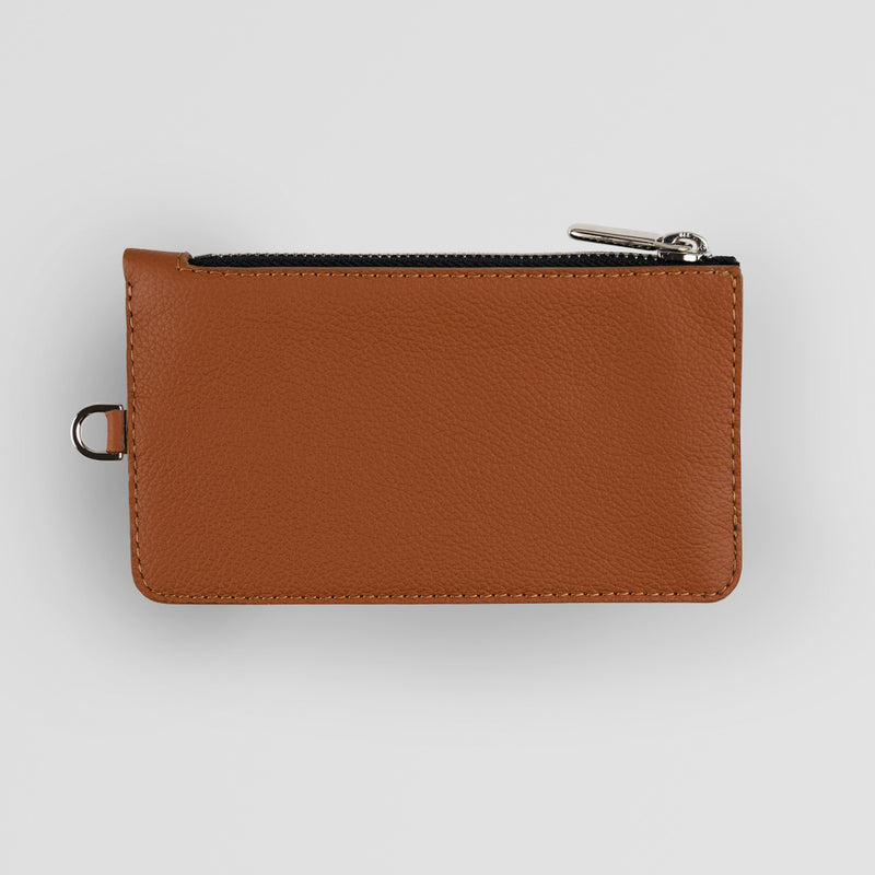 Brown Leather Zip Pouch Wallet Front