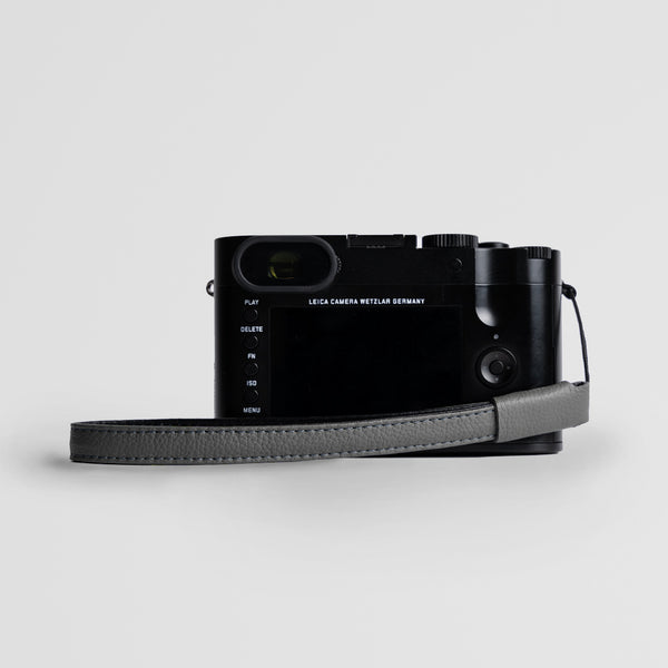 Grey leather camera wrist strap