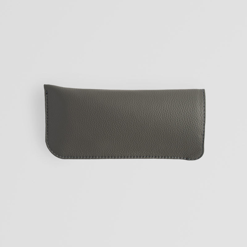Grey Leather Eyewear Sleeve - Front with Glasses Inside