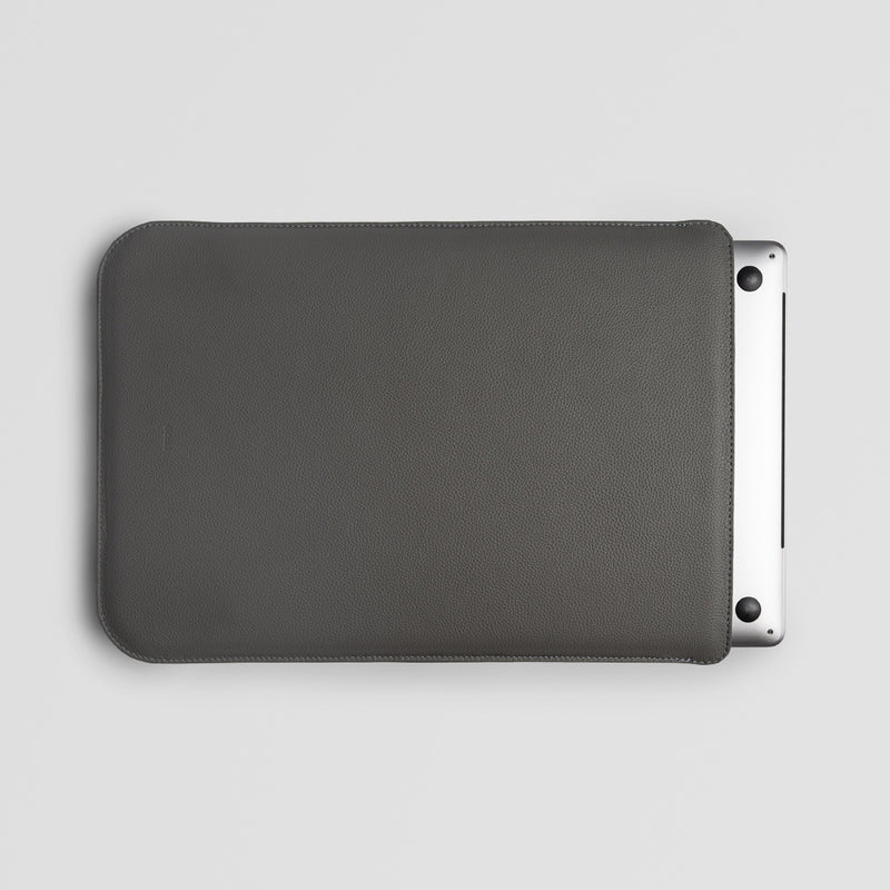 Grey Leather MacBook Sleeve - Back