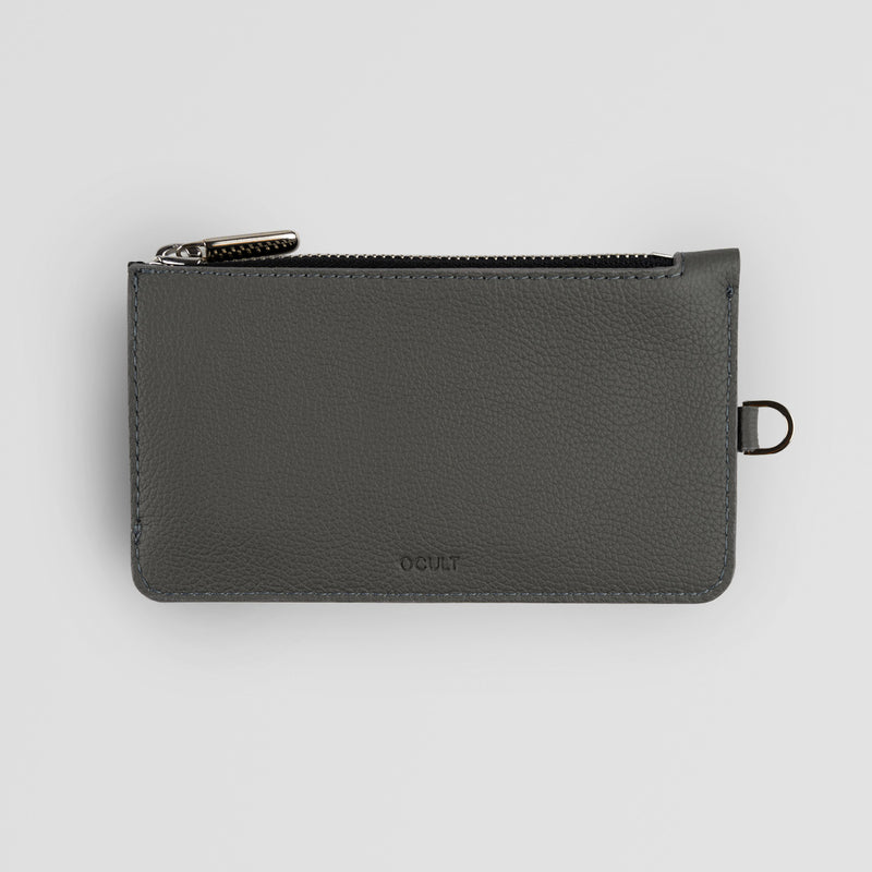 Grey Leather Zip Pouch Wallet - Back