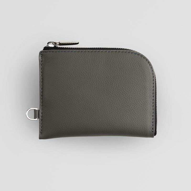 Grey Leather Zip Wallet - Front