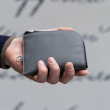 Grey Leather Zip Wallet in Hands