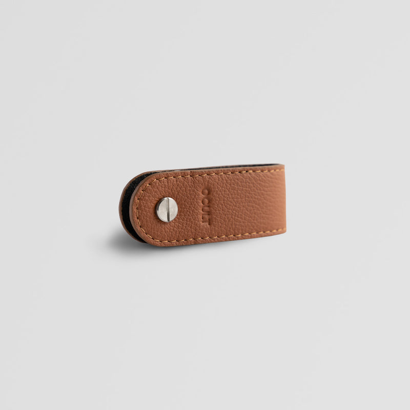 Leather key organizer in brown color view from the side