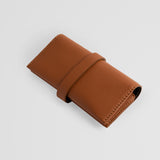 leather watch roll case side view brown