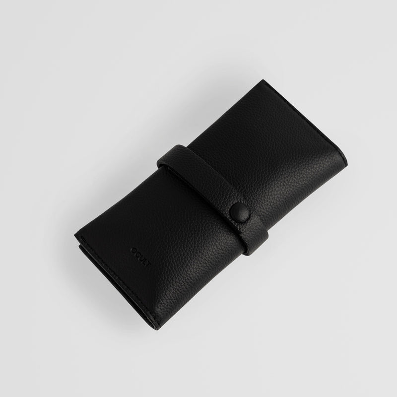Leather watch roll case closed - back - black color